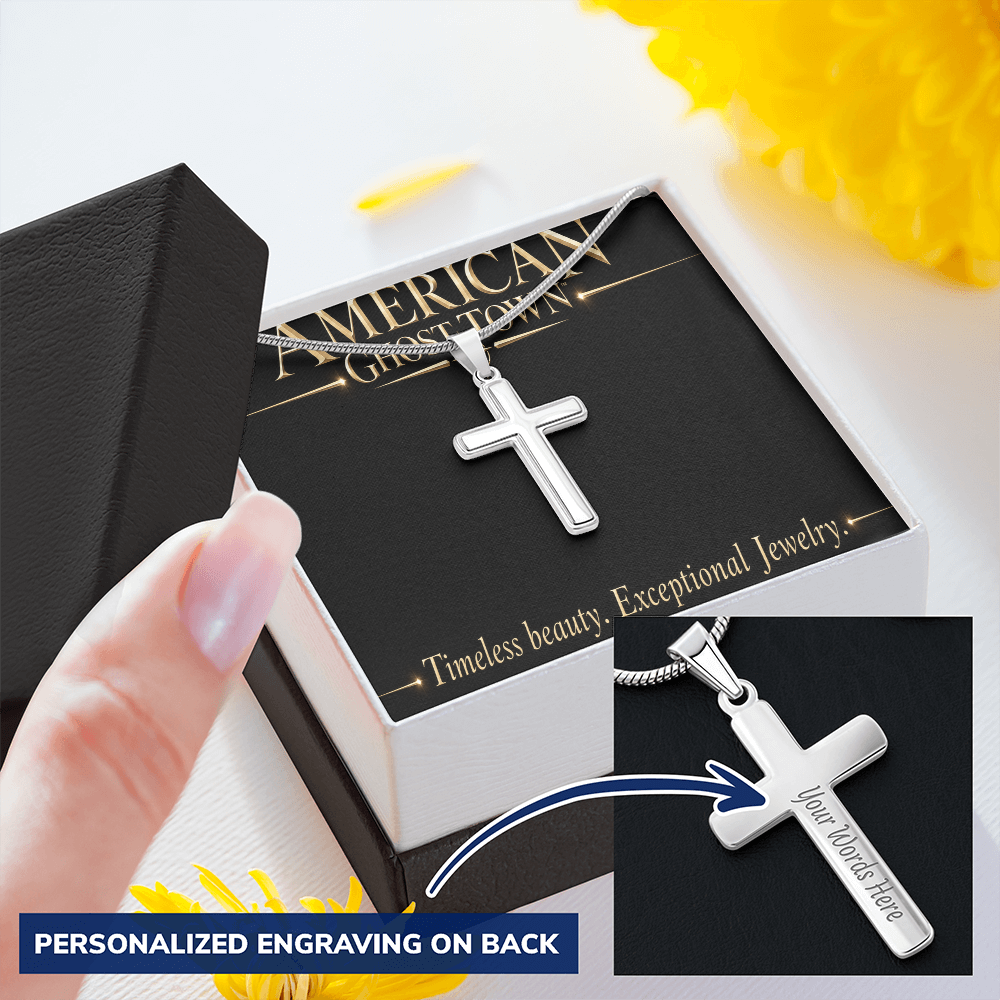 Personalized Cross Necklace - Snake Chain