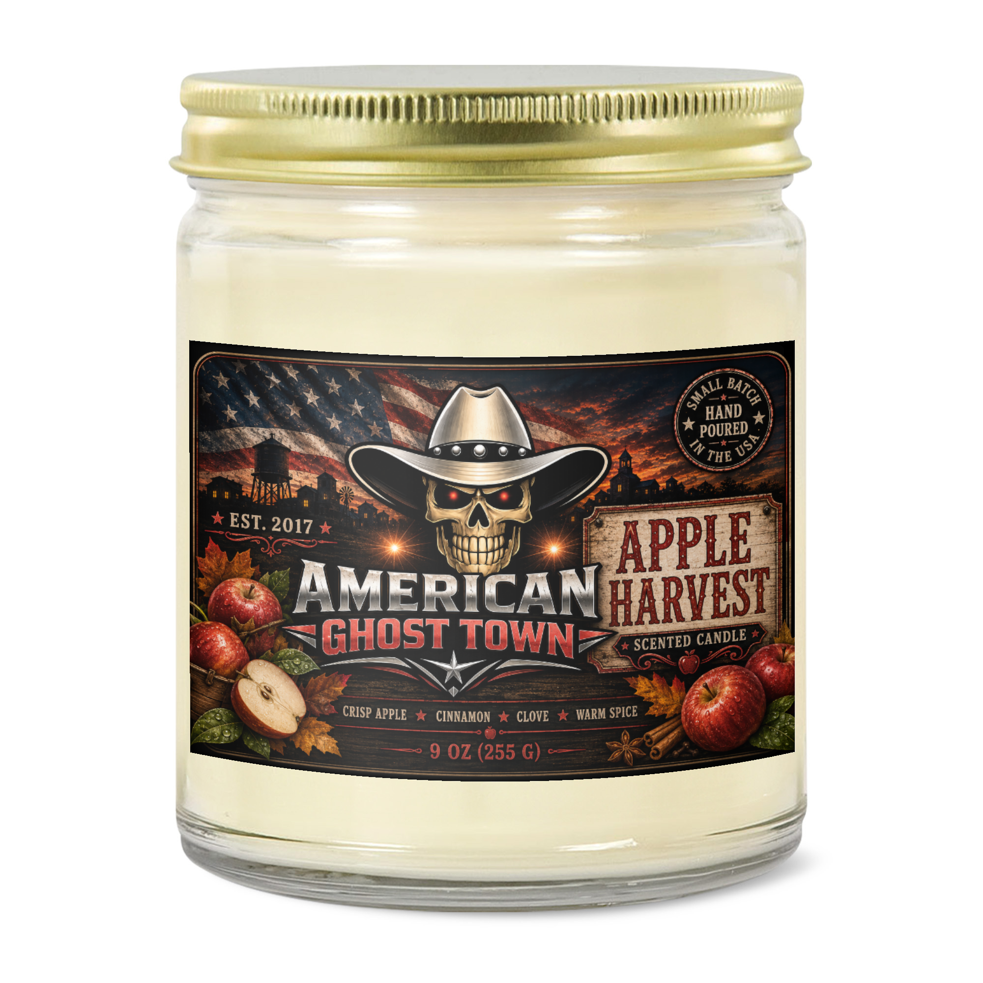 9oz Clear Jar Candle | 3"x2" White Label | Gold Lid